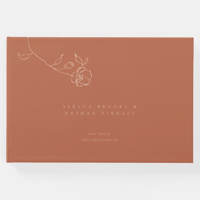 Modern Minimal Fine Art Blommigt Peach Rust Bröllo Gästböcker (Framsida)