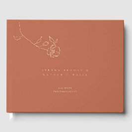 Modern Minimal Fine Art Blommigt Peach Rust Bröllo Gästböcker