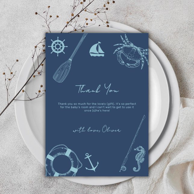 Modern minimal Fishing Nautical Boy Shower Tack Kort (Modern Minimal Fishing Nautical Boy Baby Shower Thank You Card)