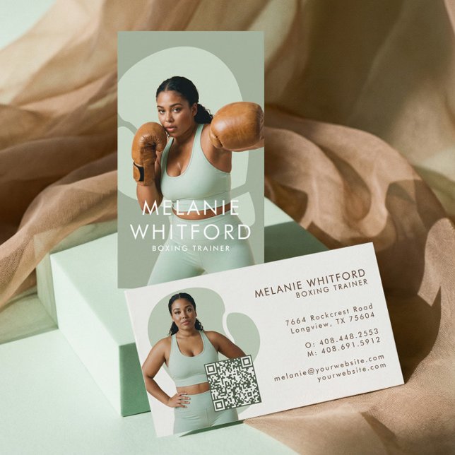 Modern Minimal Fitness Boxing Trainer Photo QR Visitkort (Modern Minimal Fitness Boxing Trainer Photo QR Business Card)