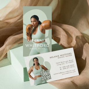 Modern Minimal Fitness Boxnings Tränare Foto QR Visitkort
