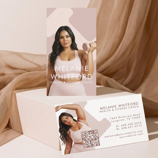 Modern Minimal Fitness Hälsa Wellness Foto QR Visitkort (Modern Minimal Fitness Health Wellness Photo QR Business Card)
