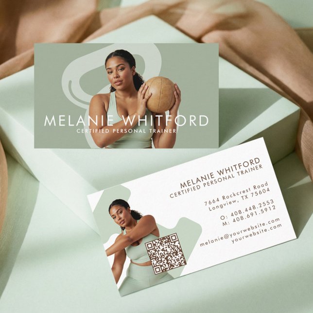 Modern Minimal Fitness Personal Trainer Photo QR Visitkort (Modern Minimal Fitness Personal Trainer Photo QR Business Card)