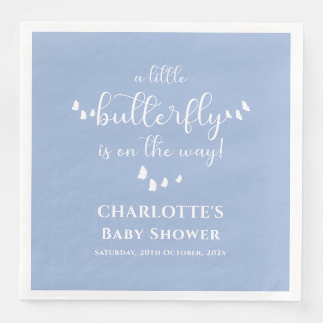 Modern Minimal Fjäril Kalligrafi Baby Shower Pappersservett (Framsida)