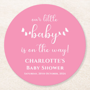 Modern Minimal Fjäril Kalligrafi Baby Shower Underlägg Papper Rund