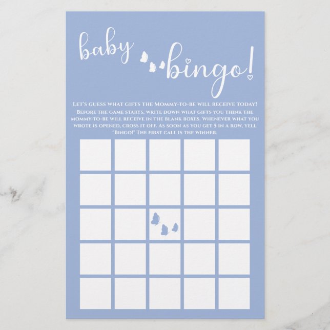 Modern minimal fjärilskalligrafi Baby Bingo (Framsida)