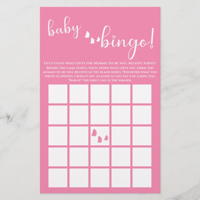 Modern minimal fjärilskalligrafi Baby Bingo (Framsida)