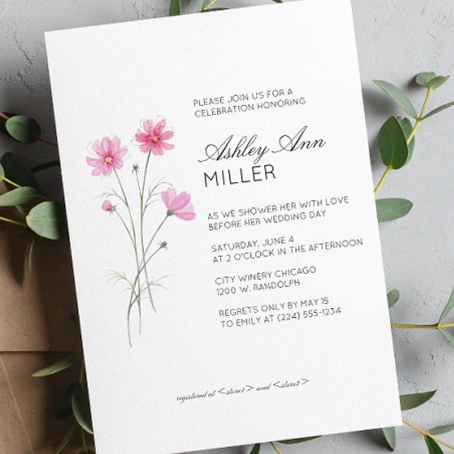 Modern Minimal Floral Detaljerad Bröllop Bröllopsf Inbjudningar (Skapare uppladdad)