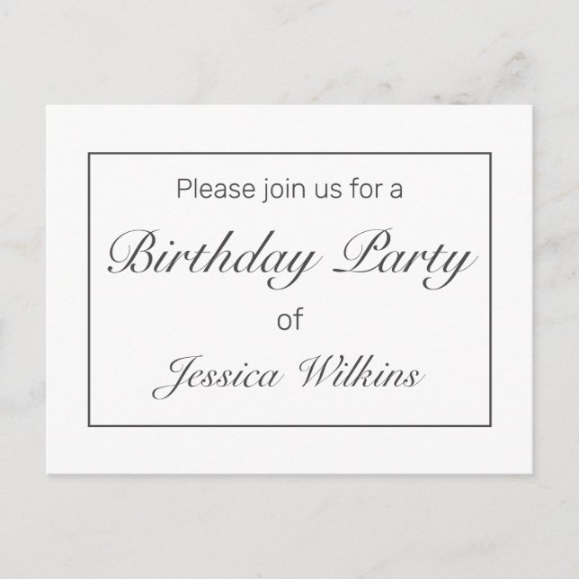 Modern Minimal Födelsedagsfest inbjudan-vykort Meddelande Vykort (Framsida)