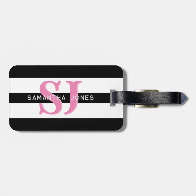 Modern Minimal Fold Rand Initialer Rosa Monogram Bagagebricka (Baksida Vågrät)