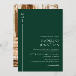 Modern minimal första Grönt Photo Bröllop Inbjudningar