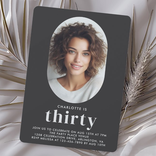 Modern minimal foto 30års födelsedag inbjudningar (Available in both printed and instant download digital formats.)