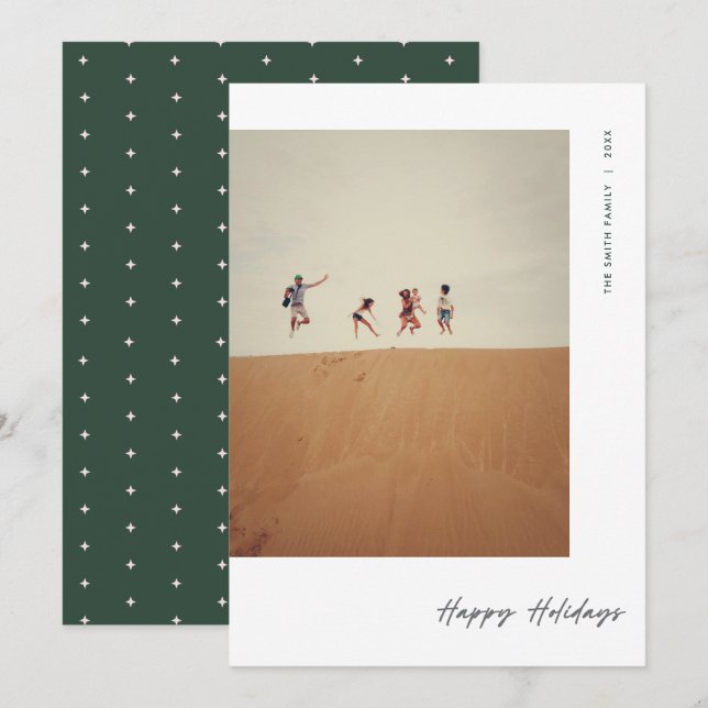 Modern Minimal Foto Grön Jul Julkort (Fram/baksida)