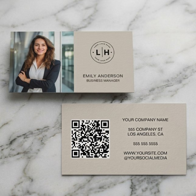 Modern Minimal Foto Logotyp QR Visitkort (Modern Minimal Photo Logo QR Business Card)