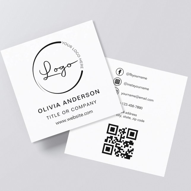 Modern minimal foto med QR Code Social Media Fyrkantigt Visitkort (Skapare uppladdad)