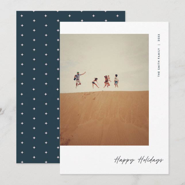 Modern Minimal Foto Navy Jul Julkort (Fram/baksida)