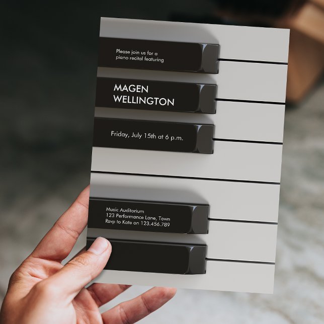 Modern Minimal Foto Pianorecital Inbjudningar (Modern Minimal Photo Piano Recital Invitation)