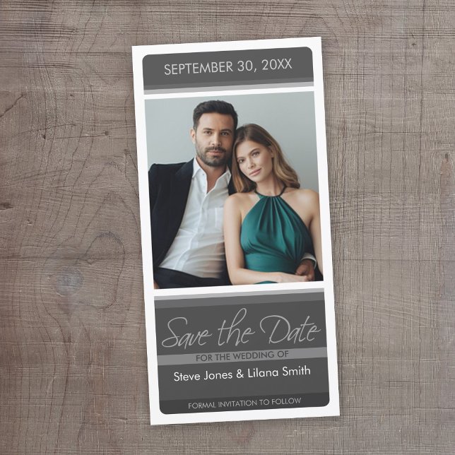 Modern minimal foto spara datumet (Save the Date - Modern Charcoal Grey Wedding)