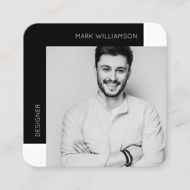 Modern Minimal Foto Svart Fyrkantigt Visitkort (Framsida)