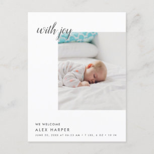Modern Minimal fotocollage Birth Meddelande Vykort