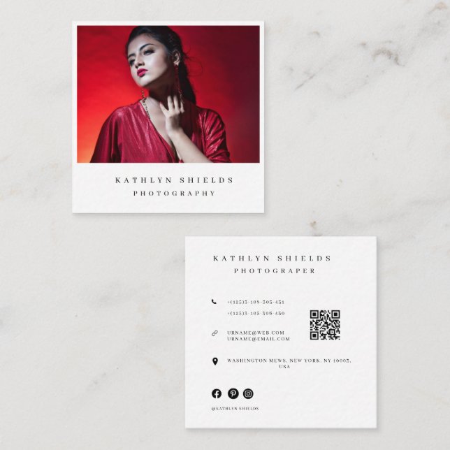 Modern minimal fotograf Qr-kod  Fyrkantigt Visitkort (Fram/baksida)