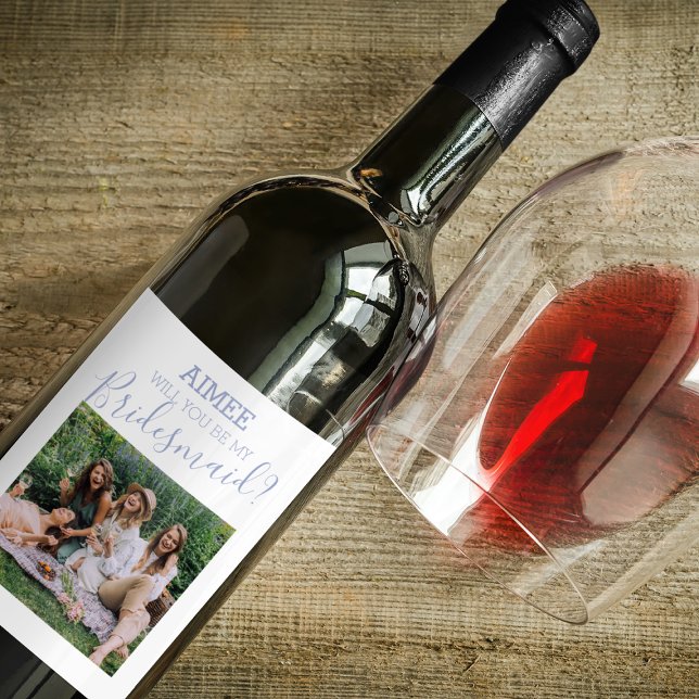 Modern Minimal Fotografi | Vill Du Vara Min Brudtä Vinflaska Etikett (Skapare uppladdad)