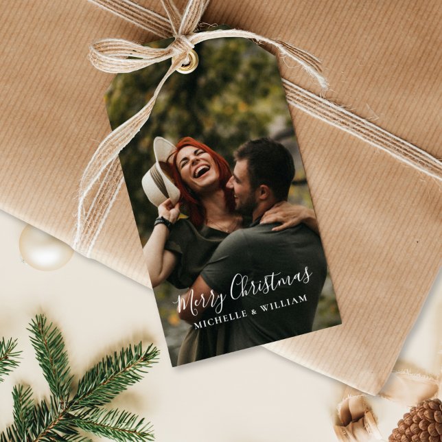 Modern minimal fotojulskript presentetikett (Skapare uppladdad)