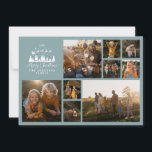 Modern, minimal fotokollage, blått juldamm julkort<br><div class="desc">Modern minimal helgdag-fotokollage innehåller dammigt blått och vitt julkort. Traditionell utformning av Pappa jul Santa och sleigh shilouette.</div>