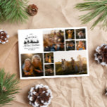 Modern minimal fotokollage - elegant jul julkort<br><div class="desc">Modern,  minimal helgdag av skript,  fotokollage svart och vitt julkort. Traditionell utformning av Pappa jul Santa och sleigh shilouette.</div>