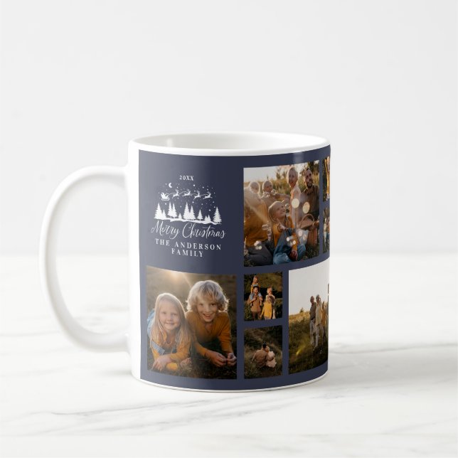Modern minimal fotokollage Julmarin blå Kaffemugg (Vänster)