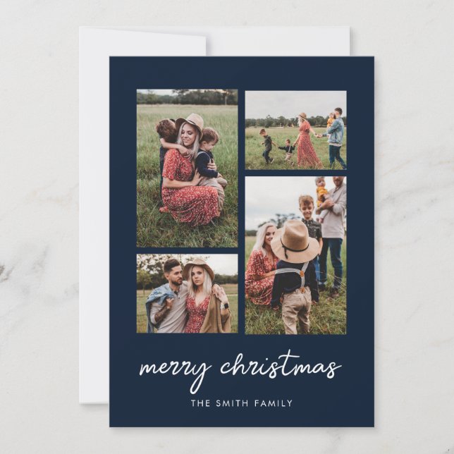 Modern minimal fotokollage med fyra God jul Julkort (Framsida)