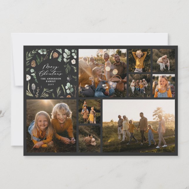Modern minimal fotokollage svart jul julkort (Framsida)