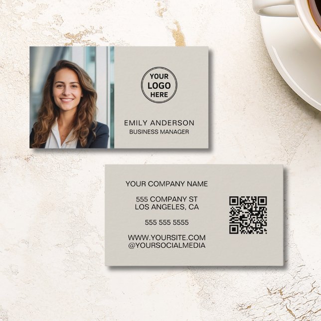 Modern minimal fotoLogotyp QR-Professionell Visitkort (Modern Minimal Photo Logo QR Professional Business Card)