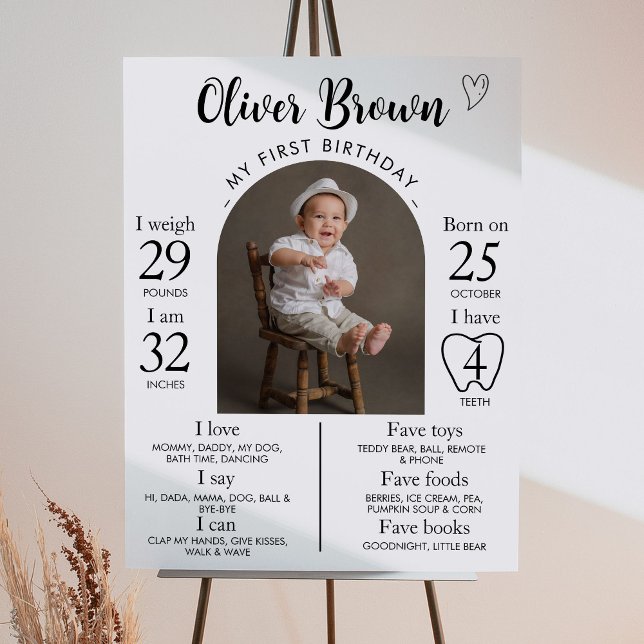 Modern minimal fotosignal 1:a födelsedagsmilstolpe poster (Skapare uppladdad)