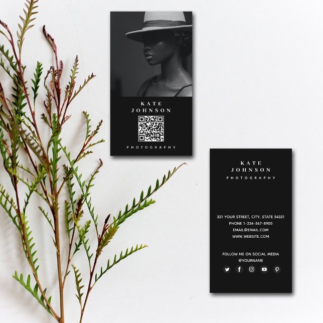 Modern minimal fotoskrivare QR-kod Social-media Visitkort (Skapare uppladdad)