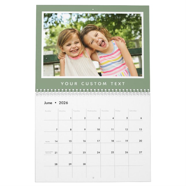 Modern minimal fototext för 2026-familjens Anpassn Kalender (Jun 2026)