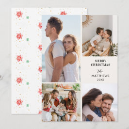 Modern Minimal Four Photo Collage Christmas Julkort