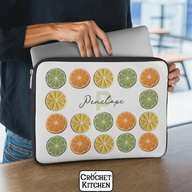 Modern Minimal Fresh Crochet Citrus Slices Namn Laptop Fodral (Skapare uppladdad)