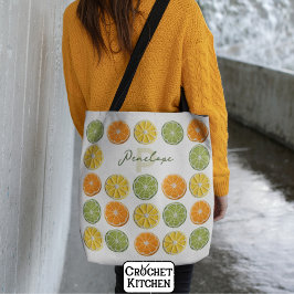 Modern Minimal Fresh Crochet Citrus Slices Namn Tygkasse