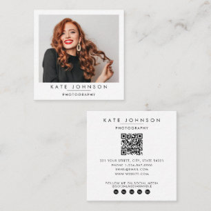 Modern Minimal Fullständig Foto QR-kod Sociala Med Fyrkantigt Visitkort