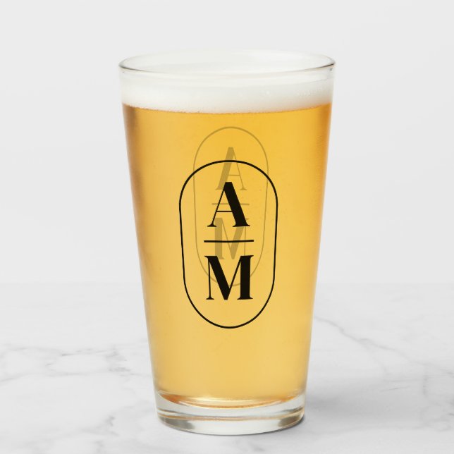 Modern minimal fyllningsmonogram - svart glaskopp (Framsida fylld)