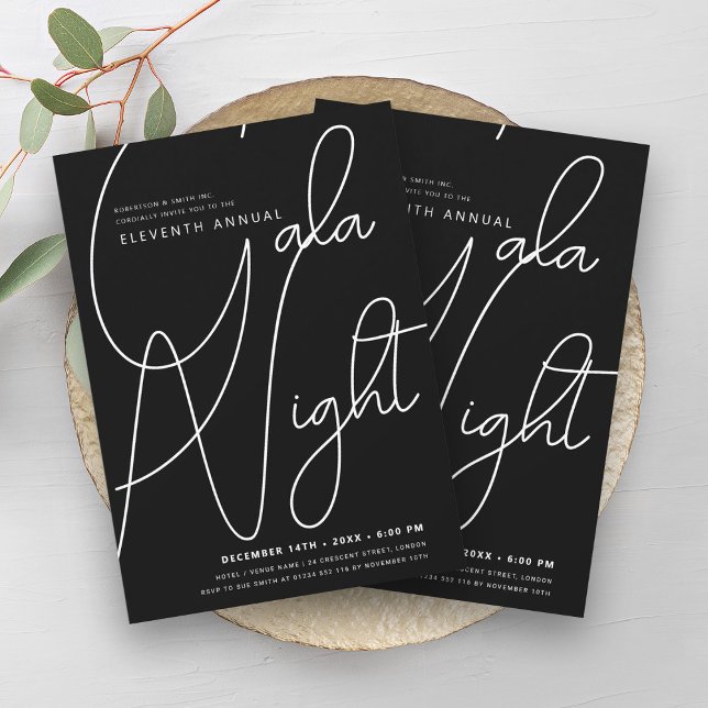 Modern Minimal GALA Company Black Inbjudningar (Modern Minimal GALA Company Business Black Invitation)