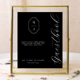 Modern & Minimal Gästboksscript Monogram Svart Poster