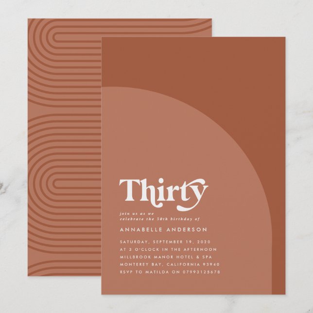 Modern minimal geometrisk terracotta-födelsedag (Fram/baksida)