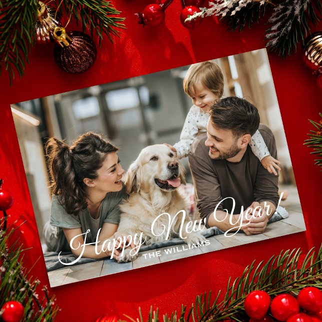 Modern Minimal Glad Nyår Foto  Julkort (Skapare uppladdad)