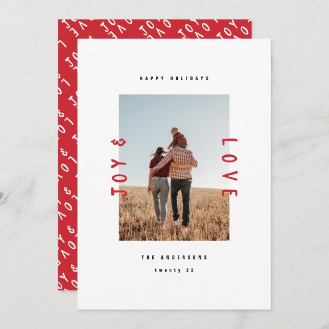 Modern minimal glädje och kärlek 1 foto semester julkort (Fram/baksida)