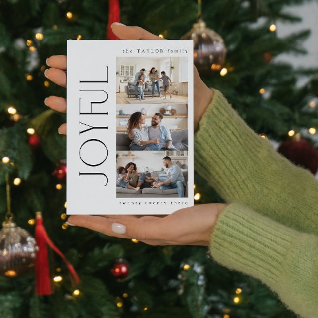 Modern minimal Glatt familj, 3 fotojul Julkort (Spread Joy! Send a Personalized 'Joyful' Holiday Card 📸🎄 [Your Photos Here])