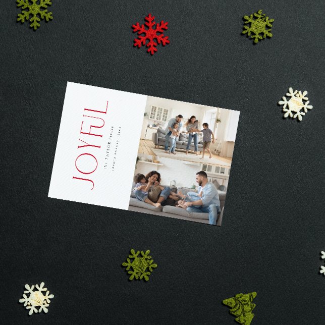 Modern minimal Glatt Red Family 2 Fotojul Julkort (Spread Joy! Send a Personalized 'Joyful' Holiday Card 📸🎄 [Your Photo Here])