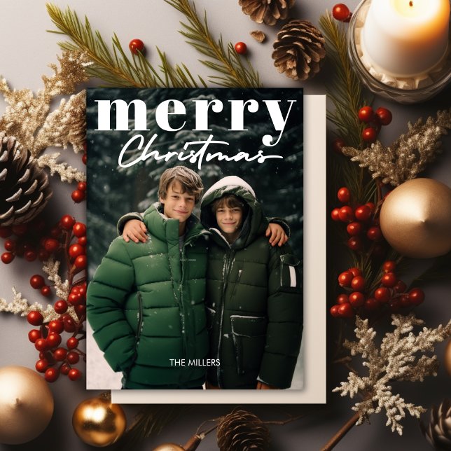 Modern minimal God jul 1-fotoElegant Julkort (Modern Minimal Merry Christmas 1 Photo Elegant Holiday Card)