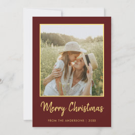 Modern Minimal God Jul Burgundy och Guld   Julkort